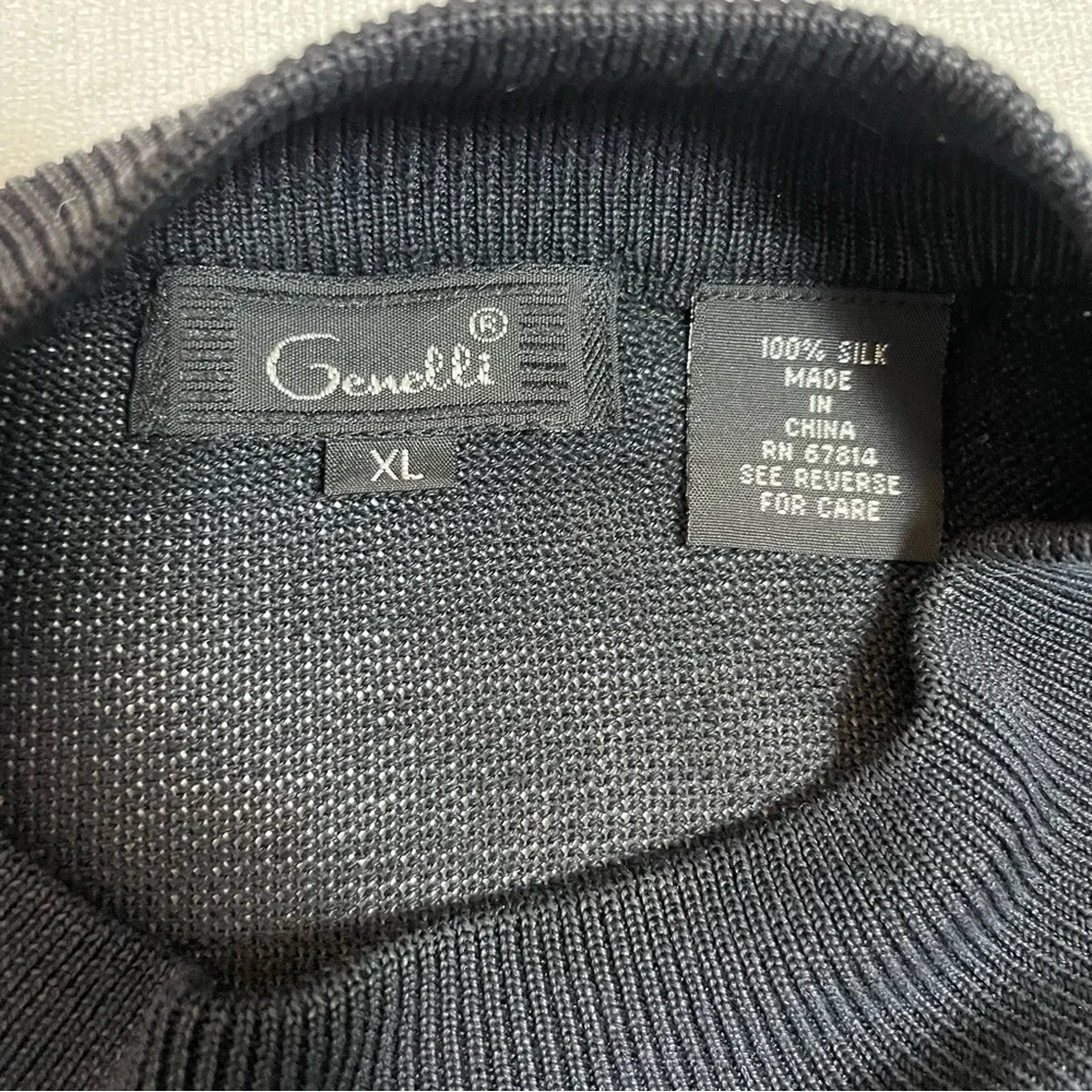 Genelli Silk Windowpane Black Knit Sweater Size XL